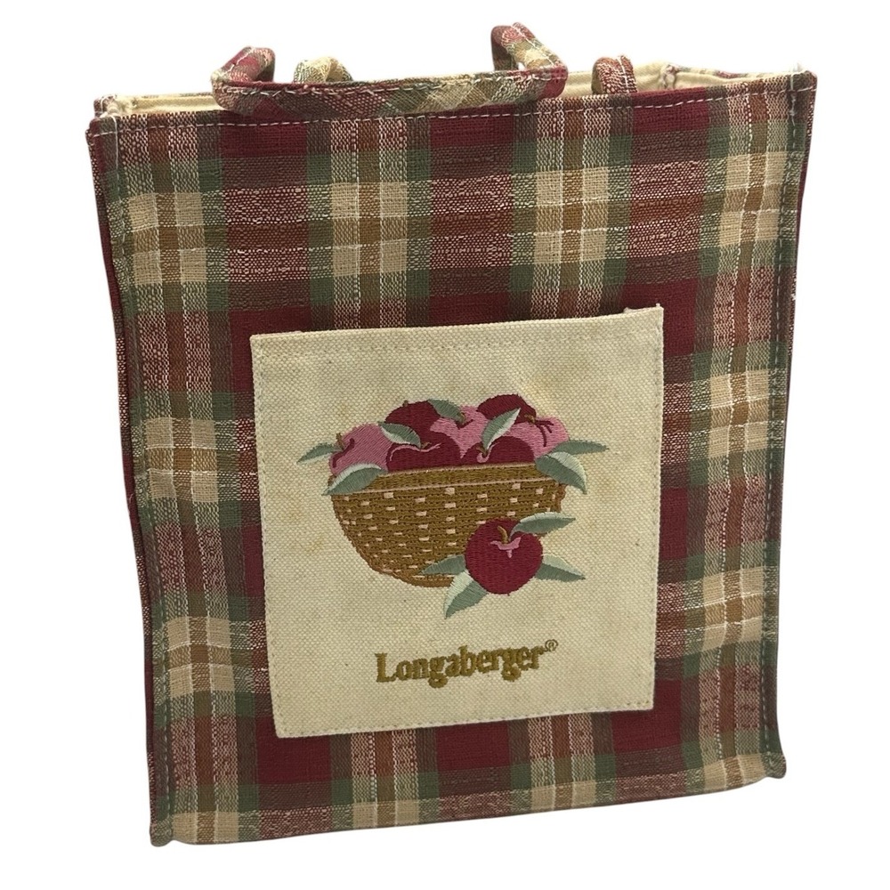 Longaberger Homestead Plaid Apple Basket Small Tote Lunch Bag with Liner Pocket